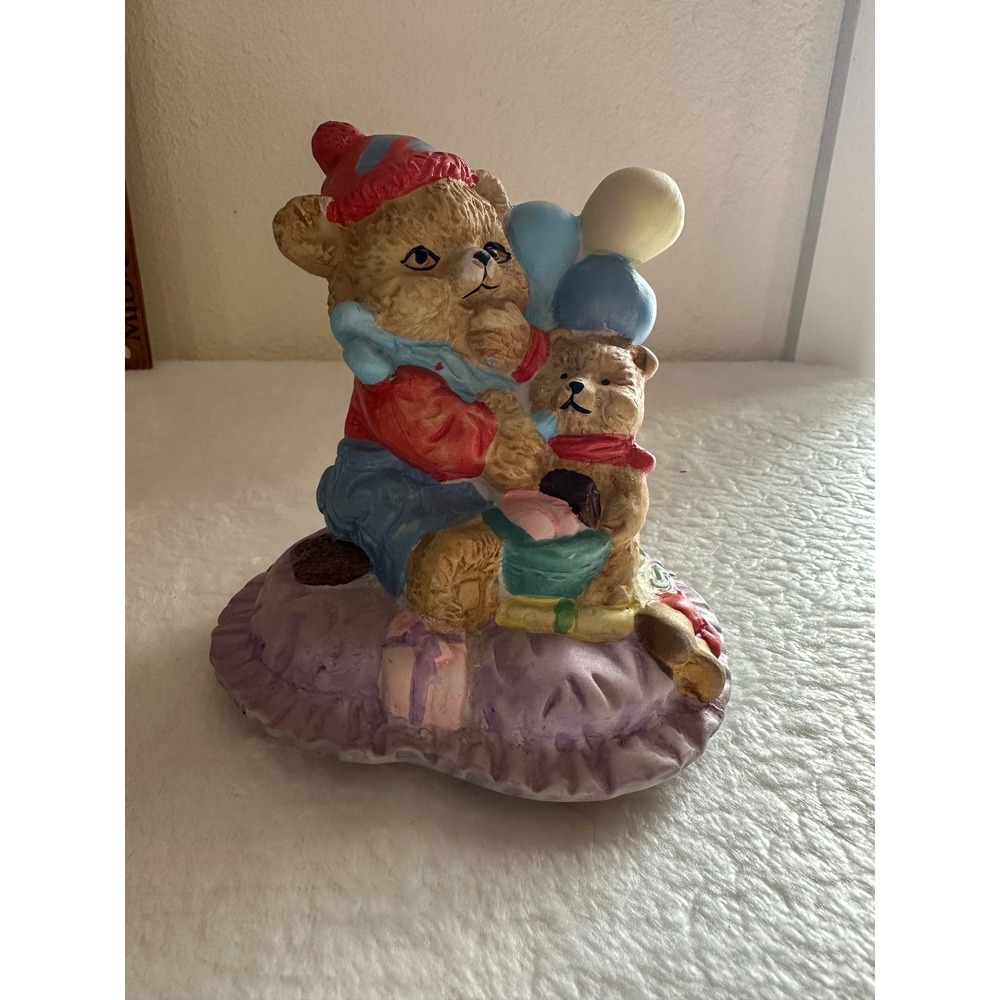 Vintage Hand Painted Ceramic Teddy Bear Figurine with Balloons and Gifts